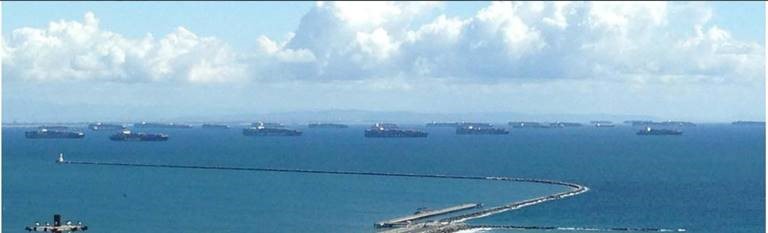 Cargo ships waiting in Los Angeles port